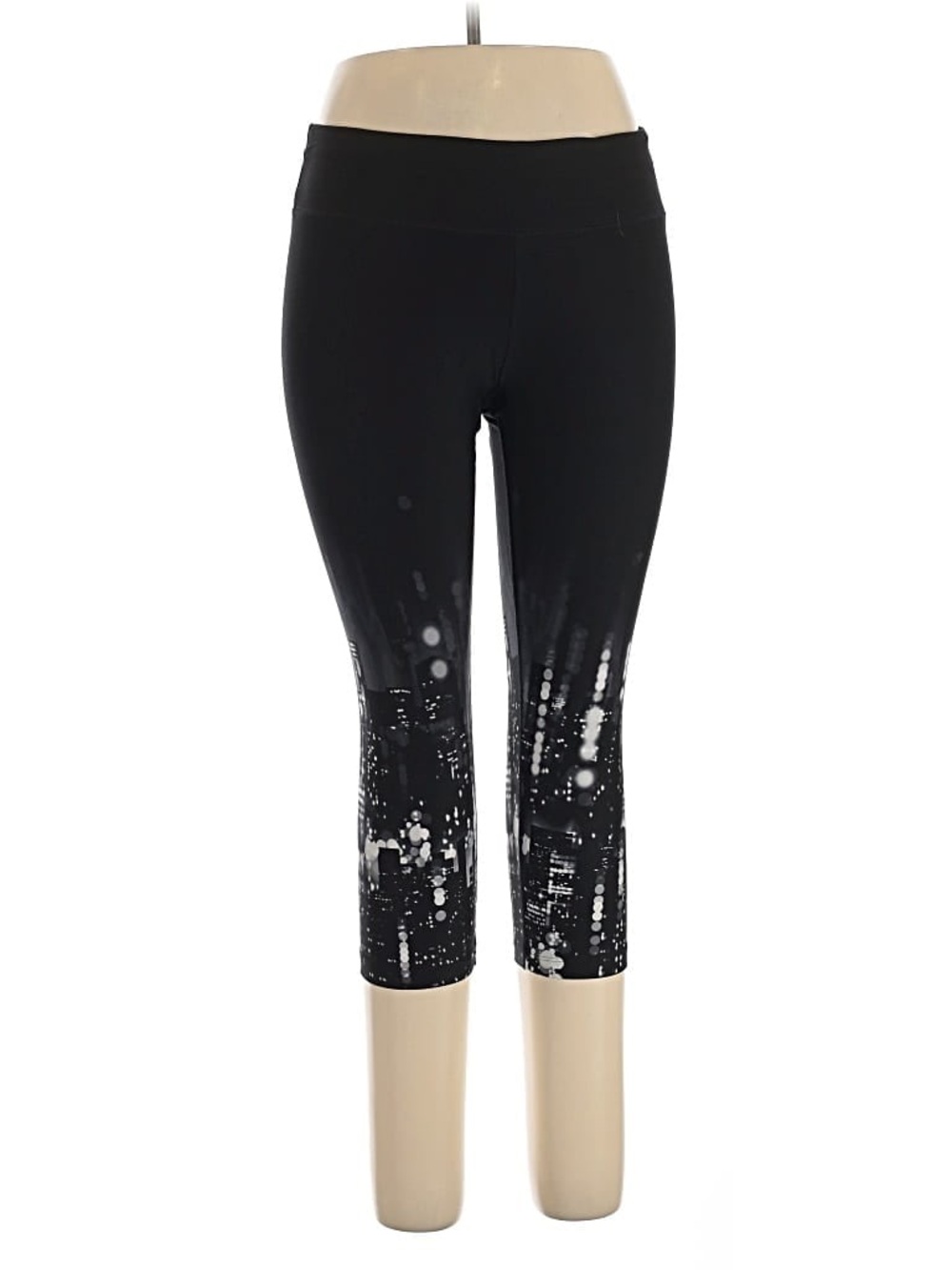 DKNY L black capri leggings Sky Line city lights stretch pants